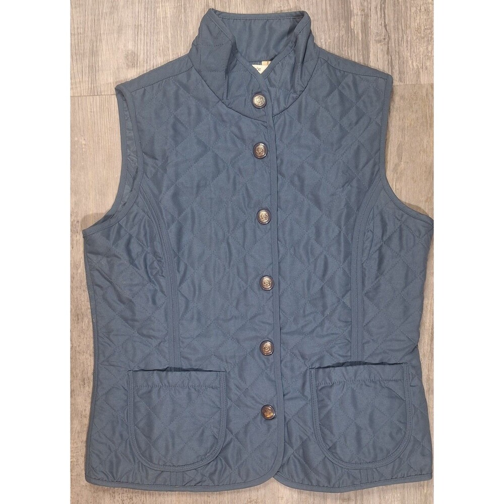 Tyler Boe Women's Blue Quilted Snap Button Vest Size 10 Pockets Lightweight